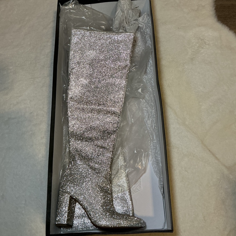 INC International Concepts Silver Glitter Knee-High Women's Boots